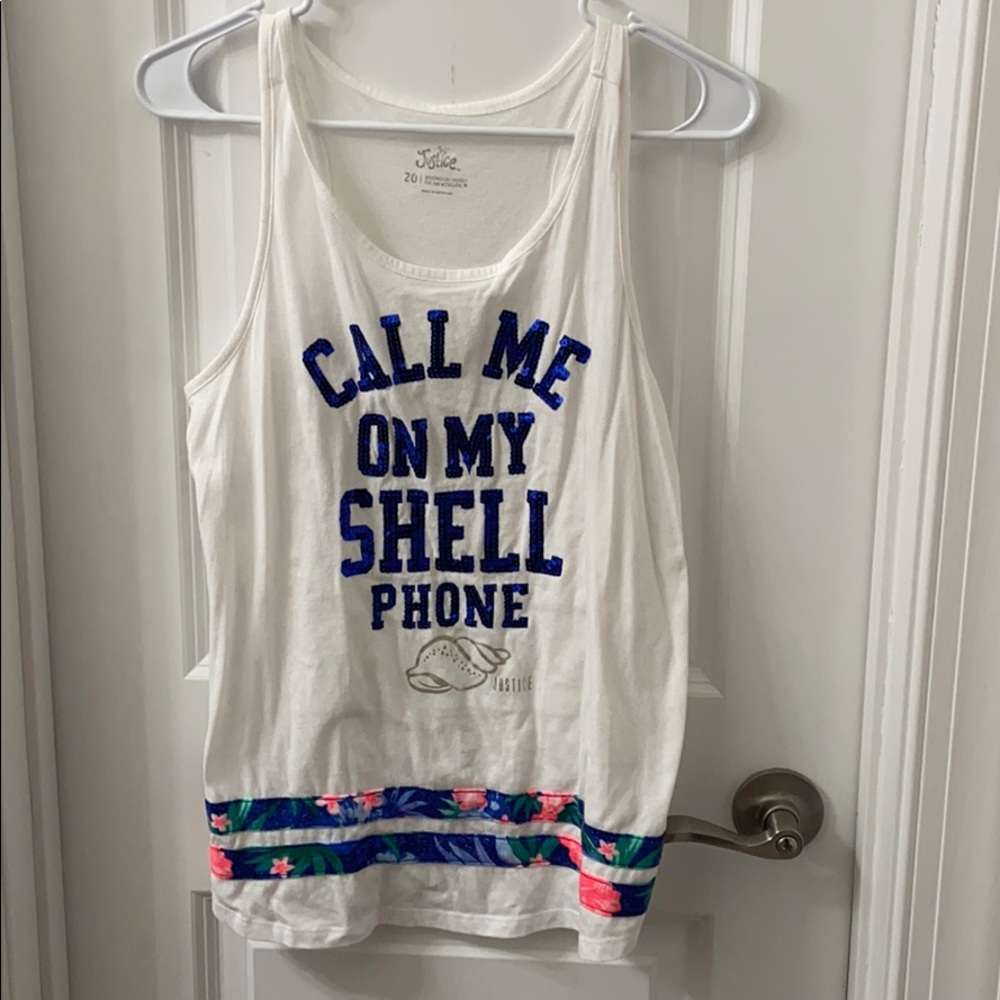 summer themed white and blue sequined tank